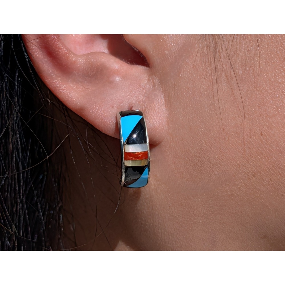 Zuni Sterling Silver Earrings Handmade Native American‎ Tribal Earrings **